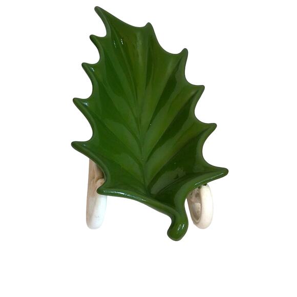 Vintage Ceramic Christmas Holly Leaf Sled Candy Dish Centerpiece - Picture 3 of 9